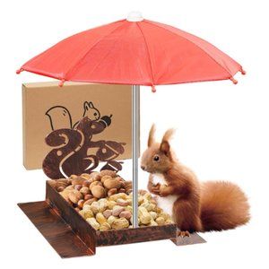 Squirrel & Chipmunk Miniature Metal Picnic Table w/Corn Cob Holder & Umbrella